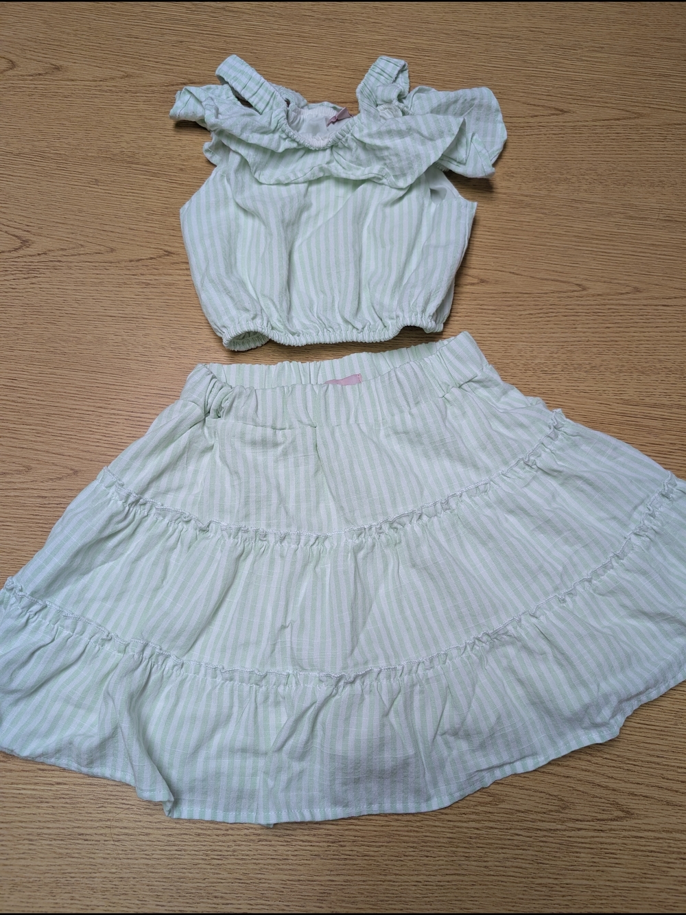 Paisley Lane Mint & White Striped Ruffle Two-Piece Skirt Set